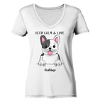 "Keep Calm" - Bulldog - Ladies V-Neck Shirt - Schweinchen's Shop - V-Neck Shirts - White / XS