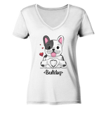 "Bulldog Herz" - Ladies V-Neck Shirt - Schweinchen's Shop - V-Neck Shirts - White / XS