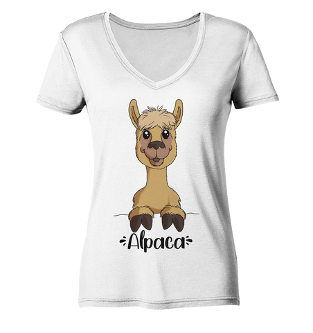 Alpaka m.T. - Ladies V-Neck Shirt - Schweinchen's Shop - V-Neck Shirts - White / XS