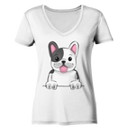Frenchie o.T. - Ladies V-Neck Shirt - Schweinchen's Shop - V-Neck Shirts - White / XS