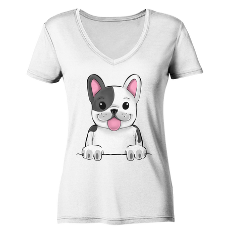 Frenchie o.T. - Ladies V-Neck Shirt - Schweinchen's Shop - V-Neck Shirts - White / XS