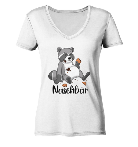 Naschbär - Ladies V-Neck Shirt - Schweinchen's Shop - V-Neck Shirts - White / XS