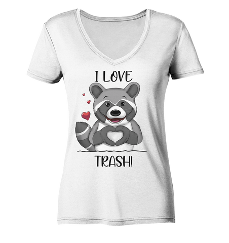 "I LOVE TRASH" - Ladies V-Neck Shirt - Schweinchen's Shop - V-Neck Shirts - White / XS