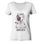 "I LOVE DOGGIES" - Ladies V-Neck Shirt - Schweinchen's Shop - V-Neck Shirts - White / XS
