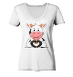 Herz Kuh o.T. - Ladies V-Neck Shirt - Schweinchen's Shop - V-Neck Shirts - White / XS