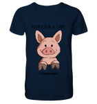 T-Shirt - "Keep Calm" - Mens Organic V-Neck Shirt - Schweinchen's Shop - V-Neck Shirts - French Navy / S