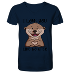 Otter - "Love You Like No Otter" - Mens Organic V-Neck Shirt - Schweinchen's Shop - V-Neck Shirts - French Navy / S