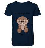 Otter "KEEP CALM" - Mens Organic V-Neck Shirt - Schweinchen's Shop - V-Neck Shirts -
