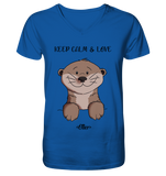 Otter "KEEP CALM" - Mens Organic V-Neck Shirt - Schweinchen's Shop - V-Neck Shirts -