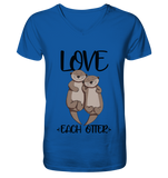 "LOVE EACH OTTER" - Otter - Mens Organic V-Neck Shirt - Schweinchen's Shop - V-Neck Shirts - Royal Blue / S
