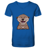Otter Herz - Mens Organic V-Neck Shirt - Schweinchen's Shop - V-Neck Shirts - Royal Blue / S
