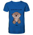 Otter "KEEP CALM" - Mens Organic V-Neck Shirt - Schweinchen's Shop - V-Neck Shirts - Royal Blue / S