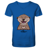 "Herz Otter" - Mens Organic V-Neck Shirt - Schweinchen's Shop - V-Neck Shirts - Royal Blue / S