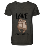 "LOVE EACH OTTER" - Otter - Mens Organic V-Neck Shirt - Schweinchen's Shop - V-Neck Shirts - Dark Heather Grey / S