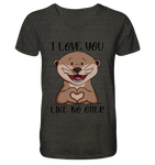 Otter - "Love You Like No Otter" - Mens Organic V-Neck Shirt - Schweinchen's Shop - V-Neck Shirts - Dark Heather Grey / S
