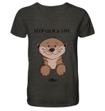 Otter "KEEP CALM" - Mens Organic V-Neck Shirt - Schweinchen's Shop - V-Neck Shirts - Dark Heather Grey / S