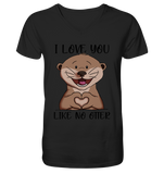 Otter - "Love You Like No Otter" - Mens Organic V-Neck Shirt - Schweinchen's Shop - V-Neck Shirts -