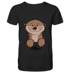 Otter "Otter" - Mens Organic V-Neck Shirt - Schweinchen's Shop - V-Neck Shirts - Black / S