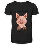 T-Shirt - "Keep Calm" - Mens Organic V-Neck Shirt - Schweinchen's Shop - V-Neck Shirts - Black / S