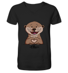 "Herz Otter" - Mens Organic V-Neck Shirt - Schweinchen's Shop - V-Neck Shirts - Black / S