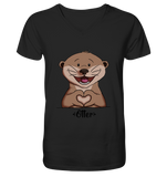 "Herz Otter" - Mens Organic V-Neck Shirt - Schweinchen's Shop - V-Neck Shirts - Black / S