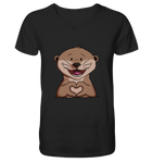 Otter Herz - Mens Organic V-Neck Shirt - Schweinchen's Shop - V-Neck Shirts - Black / S