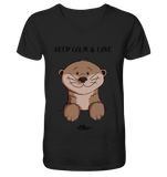 Otter "KEEP CALM" - Mens Organic V-Neck Shirt - Schweinchen's Shop - V-Neck Shirts - Black / S