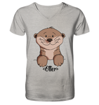 Otter "Otter" - Mens Organic V-Neck Shirt - Schweinchen's Shop - V-Neck Shirts - Heather Grey / S