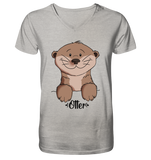 Otter "Otter" - Mens Organic V-Neck Shirt - Schweinchen's Shop - V-Neck Shirts - Heather Grey / S