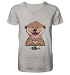 "Herz Otter" - Mens Organic V-Neck Shirt - Schweinchen's Shop - V-Neck Shirts - Heather Grey / S