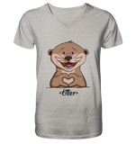 "Herz Otter" - Mens Organic V-Neck Shirt - Schweinchen's Shop - V-Neck Shirts - Heather Grey / S
