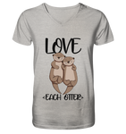 "LOVE EACH OTTER" - Otter - Mens Organic V-Neck Shirt - Schweinchen's Shop - V-Neck Shirts - Heather Grey / S