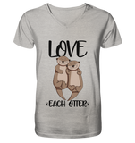 "LOVE EACH OTTER" - Otter - Mens Organic V-Neck Shirt - Schweinchen's Shop - V-Neck Shirts - Heather Grey / S