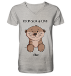 Otter "KEEP CALM" - Mens Organic V-Neck Shirt - Schweinchen's Shop - V-Neck Shirts - Heather Grey / S