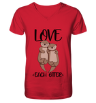 "LOVE EACH OTTER" - Otter - Mens Organic V-Neck Shirt - Schweinchen's Shop - V-Neck Shirts - Red / S