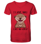 Otter - "Love You Like No Otter" - Mens Organic V-Neck Shirt - Schweinchen's Shop - V-Neck Shirts - Red / S