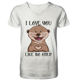 Otter - "Love You Like No Otter" - Mens Organic V-Neck Shirt - Schweinchen's Shop - V-Neck Shirts - Cream Heather Grey / S