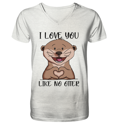 Otter - "Love You Like No Otter" - Mens Organic V-Neck Shirt - Schweinchen's Shop - V-Neck Shirts - Cream Heather Grey / S