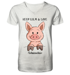 T-Shirt - "Keep Calm" - Mens Organic V-Neck Shirt - Schweinchen's Shop - V-Neck Shirts - Cream Heather Grey / S