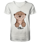 Otter "Otter" - Mens Organic V-Neck Shirt - Schweinchen's Shop - V-Neck Shirts - Cream Heather Grey / S