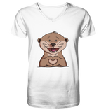 Otter Herz - Mens Organic V-Neck Shirt - Schweinchen's Shop - V-Neck Shirts - White / S