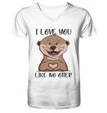 Otter - "Love You Like No Otter" - Mens Organic V-Neck Shirt - Schweinchen's Shop - V-Neck Shirts - White / S