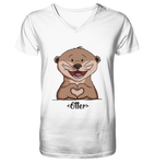 "Herz Otter" - Mens Organic V-Neck Shirt - Schweinchen's Shop - V-Neck Shirts - White / S