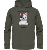 "Keep Calm Frenchie" - Organic Basic Hoodie - Schweinchen's Shop - Hoodies - Khaki / XS