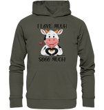 "I Love Muuh so much" - Kuh - Organic Basic Hoodie - Schweinchen's Shop - Hoodies - Khaki / XS
