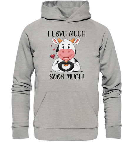 "I Love Muuh so much" - Kuh - Organic Basic Hoodie - Schweinchen's Shop - Hoodies - Heather Grey / XS