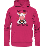 "I Love Muuh so much" - Kuh - Organic Basic Hoodie - Schweinchen's Shop - Hoodies - Raspberry / XS