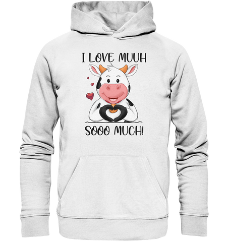 "I Love Muuh so much" - Kuh - Organic Basic Hoodie - Schweinchen's Shop - Hoodies - White / XS