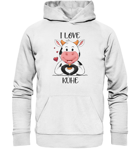 "I LOVE KÜHE" - Organic Basic Hoodie - Schweinchen's Shop - Hoodies - White / XS