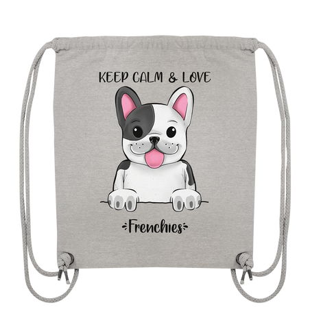 "Keep Calm Frenchie" - Organic Gym-Bag - Schweinchen's Shop - Taschen - Heather Grey / ca. 38x42
